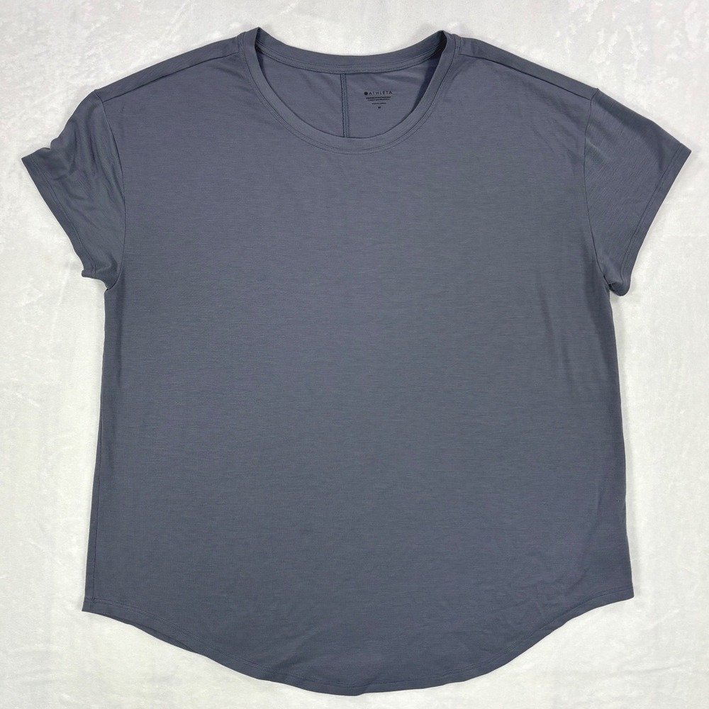 Athleta Scoop Neck Tee Charcoal Gray Relaxed Fit Short Sleeve Top Size M